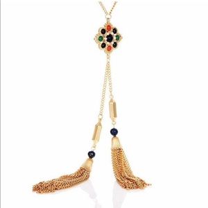 Long necklace double tassel colorful, Lapis